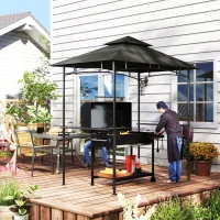 Outsunny Grillpaviljoen met LED-verlichting 240 x 150 x 258 cm Waterafstotend en Vlamvertragend Tuinpaviljoen met Dubbellaagsdak(m-9)