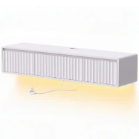 HOMCOM Meuble TV Suspendu Flottant 120 cm avec Éclairage LED et Prises, Meuble Télé pour Téléviseur 65 Pouces, Blanc(m-1)