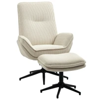 HOMCOM Draaibare Gestoffeerde Fauteuil met Voetenbank, Modern Relaxfauteuil voor Woonkamer, Slaapkamer, Thuiskantoor, Beige(m-10)