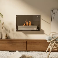 HOMCOM Chimenea de Bioetanol de Pared 60x22x40 cm Capacidad de 1,5L Combustión de 3 Horas para Salón Dormitorio Negro(m-2)