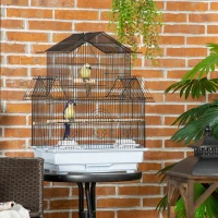 PawHut Gaiola para Pássaros de Aço com Bandeja Removível e 2 Comedouros, Periquitos e Pintassilgos 50,5x41x63 cm Branco(m-10)