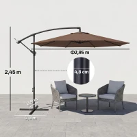 Outsunny afneembare parasol zweefparasol zwengelparasol met handkruk, koffie(m-3)