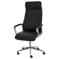 HOMCOM Fauteuil de bureau manager design contemporain hauteur assise réglable pivotant 360° piètement accoudoirs chromés PU noir(m-1)