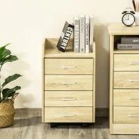 Vinsetto Caisson de bureau rangement sur roulettes 4 tiroirs coulissants MDF et panneaux de particules dim. 40L x 36l x 65H cm bois naturel(m-15)