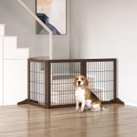 PawHut Hondenhek traphek voor honden veiligheidshek hondenhek grenenhout bruin(m-2)