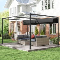 Outsunny Pergola Gazebo da Esterno 3x2.1 m con Tettuccio Retrattile in Metallo e Poliestere, Nero(m-8)