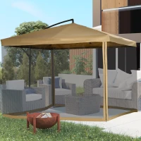 Outsunny parasol met muskietennet, inclusief Handslinger, ventilatieopening, 296 cm x 296 cm x 272 cm, wit+ zwart(m-2)