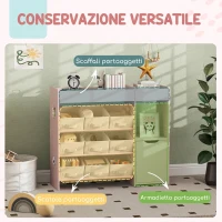 AIYAPLAY Scaffale Portagiochi Bambini in Legno con 9 Contenitori Rimovibili e Armadietto, 92x30x80 cm, Rosa(m-4)