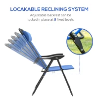 Outsunny Folding Garden Chairs Set of 2, 5-Position Recliner Camping Chair with High Back, All Weather Texteline Seat, Portable Outdoor Dining Chairs with Headrests for Patio, Picnic, Blue(m-5)