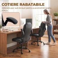 HOMCOM Scaun de Birou Rotativ, Funcție de Balansare, Suporturi Rabatabile pentru Brațe, Spătar Înalt, Negru(m-7)