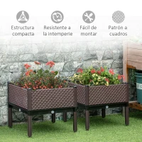 Outsunny Juego de 2 Jardineras de Exterior Jardineras Cuadradas Elevadas Combinación Libre 50x50x46,5 cm Marrón(m-7)