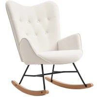 HOMCOM Rocking Chair, Modern Upholstered Velvet Armchair with Solid Wood Legs and Metal Frame for Living Room, Bedroom, Cream(m-1)