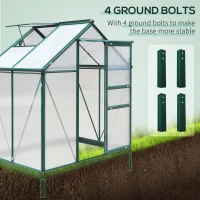 Outsunny 6 x 4ft Polycarbonate Greenhouse, Large Walk in Green House with Slide Door and Window, Garden Plants Grow House with Aluminium Frame and Foundation, Dark Green(m-6)