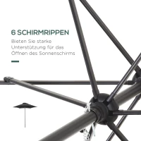 Outsunny Parasol Ø196 cm met Kantelfunctie, Zeshoekig voor Strand, Balkon en Tuin, Zwart(m-5)