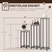 Outsunny set van 3 plantenstandaards, stapelbare bloemenkrukken voor tuinbalkon(m-4)
