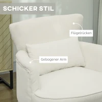 HOMCOM Moderne Armstoel, Gepolsterde Accentstoel met Lendekussen, Rubberhouten Poten, Crèmewit(m-6)