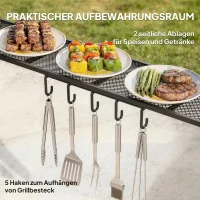 Outsunny Grillpaviljoen 2,4 x 1,5 m vlamvertragend tuinpaviljoen met boogdak zijplanken haken Donkergrijs(m-4)