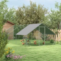 PawHut Walk-in Galvanised Steel Chicken Run with Chicken Activity Shelf and Cover, 3 x 6 x 2m(m-2)