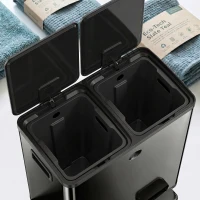 HOMCOM 40L Dual Compartment Stainless Steel Bin, with Deodoriser Holders - Black(m-10)