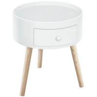 HOMCOM Ronde salontafel met lade, Scandinavisch design, beschermrand, hout, Ø38 x H45 cm, wit(m-11)