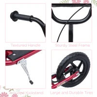 HOMCOM Kids Scooter Kick Scooter, with 12" EVA Tyres, Rear Brake, Big Wheels Scooter for 5-12 Years , Red(m-7)
