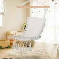 Outsunny Silla Colgante con Borlas Carga 120 kg Silla Columpio de Algodón Estilo Moderno para Interior y Exterior Blanco(m-10)
