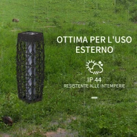 Outsunny Lampada Solare da Giardino con Illuminazione LED, in Acciaio e Rattan PE, 20x20x68 cm, Grigio(m-7)