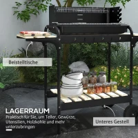Outsunny Metalen Houtskoolgrill BBQ Smoker met Wielen, Verstelbaar Grillrooster, Houten Plank 103x47x95 cm Zwart(m-6)
