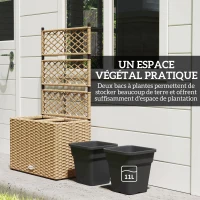 Outsunny Jardinière pour plantes avec treillis 2 bacs à plante 22L en résine tressée et acier 57 x 30 x 107 cm sable(m-5)