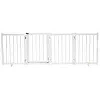 PawHut Wooden Dog Gate, Dog Fence Indoor, 80 cm Tall Freestanding Pet Gate for Small and Medium Dogs with 4 Panels, 2 Support Feet, White(m-10)