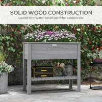 Outsunny Wooden Raised Garden Bed, Elevated Planter Box with Storage Shelf and Drainage Holes, Raised Planter with Legs, Grey(m-6)