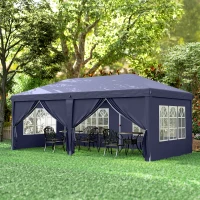 Outsunny Vouwtent van 6 x 3 m, verwijderbare zijwanden, grote ramen, deuren met ritssluiting, stalen frame, blauw(m-9)