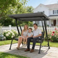 Outsunny Hollywoodschommel 3-zitten tuinschommel verstelbare zonnedak Textileen(m-2)