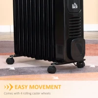 HOMCOM 2500W Digital Display Oil Filled Radiator, 11 Fin Portable Electric Heater with Timer, Adjustable Thermostat, Three Heat settings, Safety Cut Off, Remote, Black(m-7)