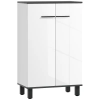 HOMCOM Armario de Baño Mueble Auxiliar de Baño con Puertas Estantes Ajustables y Sistema Anti-vuelco 60x34x94 cm Blanco Brillo(m-1)