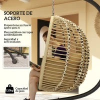 Outsunny Silla Colgante con Soporte Cesta Plegable Cojín y Reposacabezas para Interior y Exterior Carga 120 kg Beige(m-4)