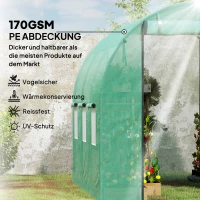 Outsunny Polytunnelkas met kunststof hoes en stalen frame, begaanbare kas met oprolbare deuren, Groen(m-4)