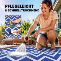 Outsunny Terrasvloerkleed voor buiten, weerbestendig, modern ontwerp, 182 cm x 274 cm x 0,3 cm, Blauw + Wit(m-5)