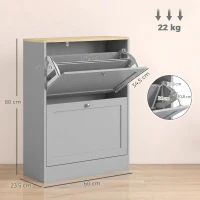 HOMCOM Zapatero 12 Pares, Mueble de Entrada con 2 Cajones Abatibles y Baldas Regulables, 60 x 23,5 x 80cm, Gris(m-3)