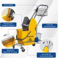 HOMCOM Cubo de Fregar con Ruedas Escurridor de Presión y Cestas de Almacenamiento Capacidad de 26 L 73x45x95 cm Amarillo(m-6)