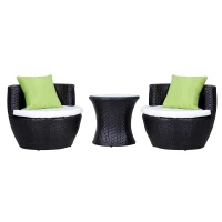 Outsunny Set Mobili in Rattan Set 2 Poltrone, Tavolino con Cuscini 3pz Giardino Esterno(m-1)