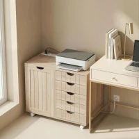HOMCOM Mueble para Impresora con Estación de Carga y Ruedas 5 Cajones Puertos USB Estante Ajustable Natural(m-10)