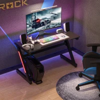 HOMCOM Mesa Gaming Ergonómica 120x60x73 cm Escritorio para Computadora PC con Patas Ajustables Encimera Efecto Fibra de Carbono y Orificio de Pasacables Carga 150 kg Negro(m-2)