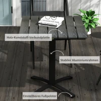 Outsunny Terrastafel, voor 4 personen, houtlook, aluminium frame, 70 x 70 x 76 cm, Grijs(m-6)