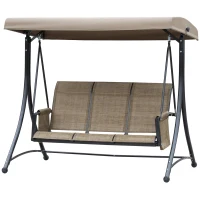 Outsunny 3-Zits Hollywoodschommel, Tuinschommel met Zonnedak, Schommelbank met Opbergruimte, Aluminium, 196 x 128 x 172 cm, Bruin(m-10)