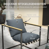 Outsunny 4-delig tuinmeubelset, outdoor meubelset, 2 fauteuils, 2-zitsbank, 1 tafel, gestoffeerd, staal, polyester, grijs(m-5)