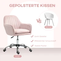 HOMCOM Verstelbare en Draaibare Bureaustoel met Rug- en Armleuning in Roze Fluweel(m-4)