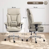 HOMCOM Sedia Ufficio Girevole Reclinabile 135° Finta Pelle, Poggiapiedi, Braccioli e Altezza Regolabili, Grigio Chiaro(m-3)