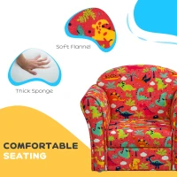 AIYAPLAY Kids Armchair with Dinosaur Design, Wooden Frame, for Bedroom, Playroom, Kids Room - Red(m-5)