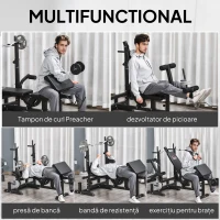 HOMCOM Bancă de Fitness Reglabilă cu Suport pentru Halteră, din Oțel și PU, 210x110x103-123 cm, Negru(m-5)
